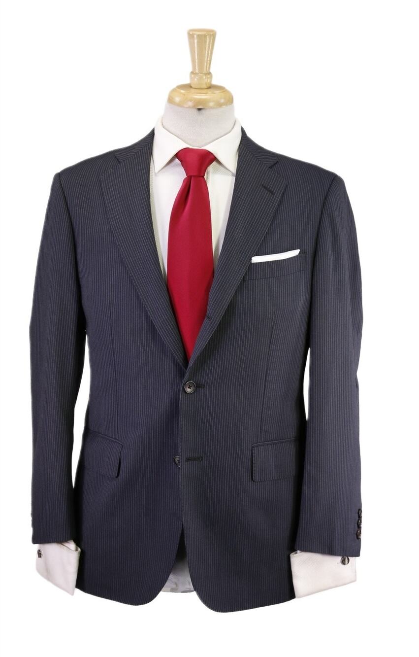 J Press Pressclusive Navy Blue Thin Striped 3/2 Roll Lapel Wool Suit 38S